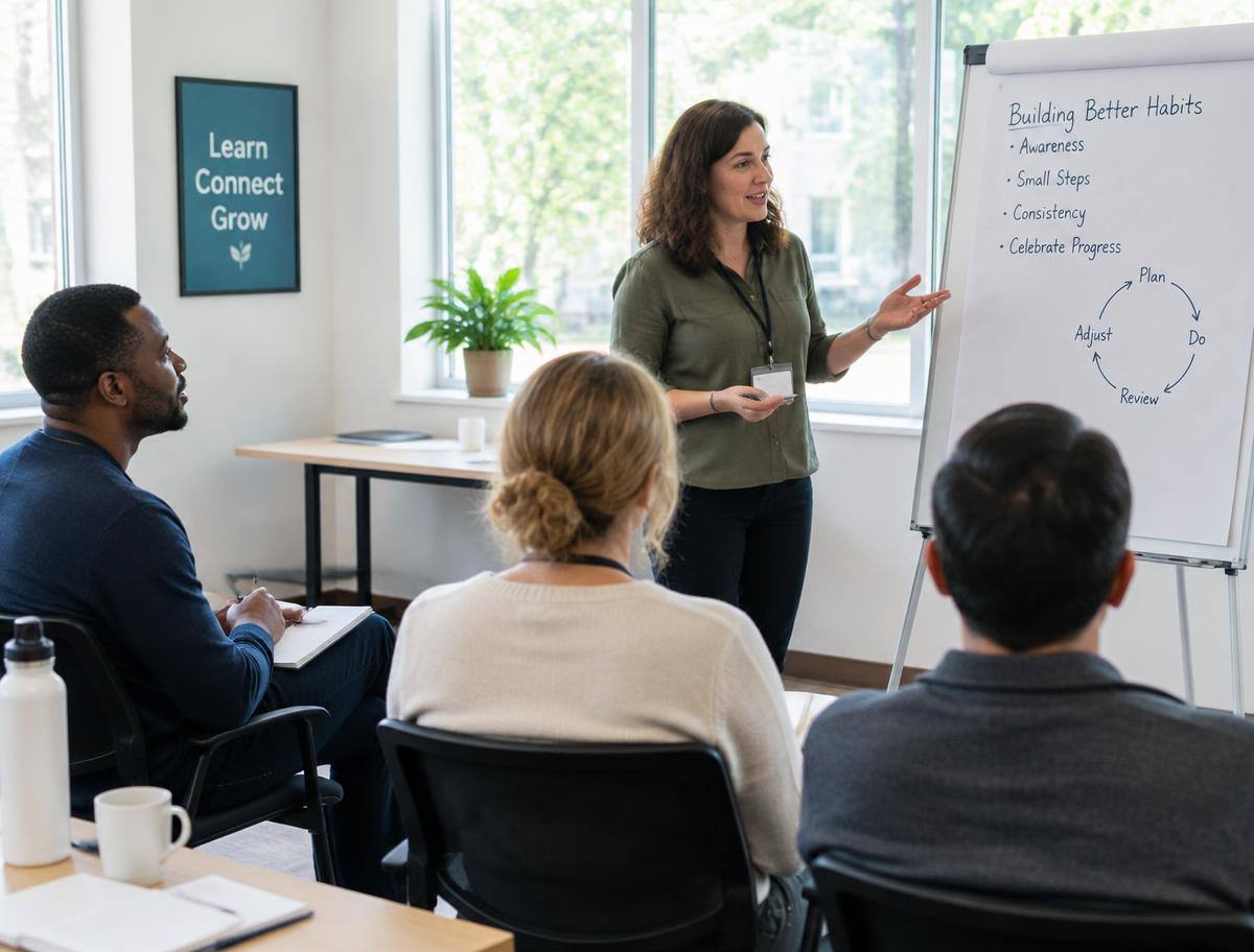 Workshop in einem hellen Seminarraum